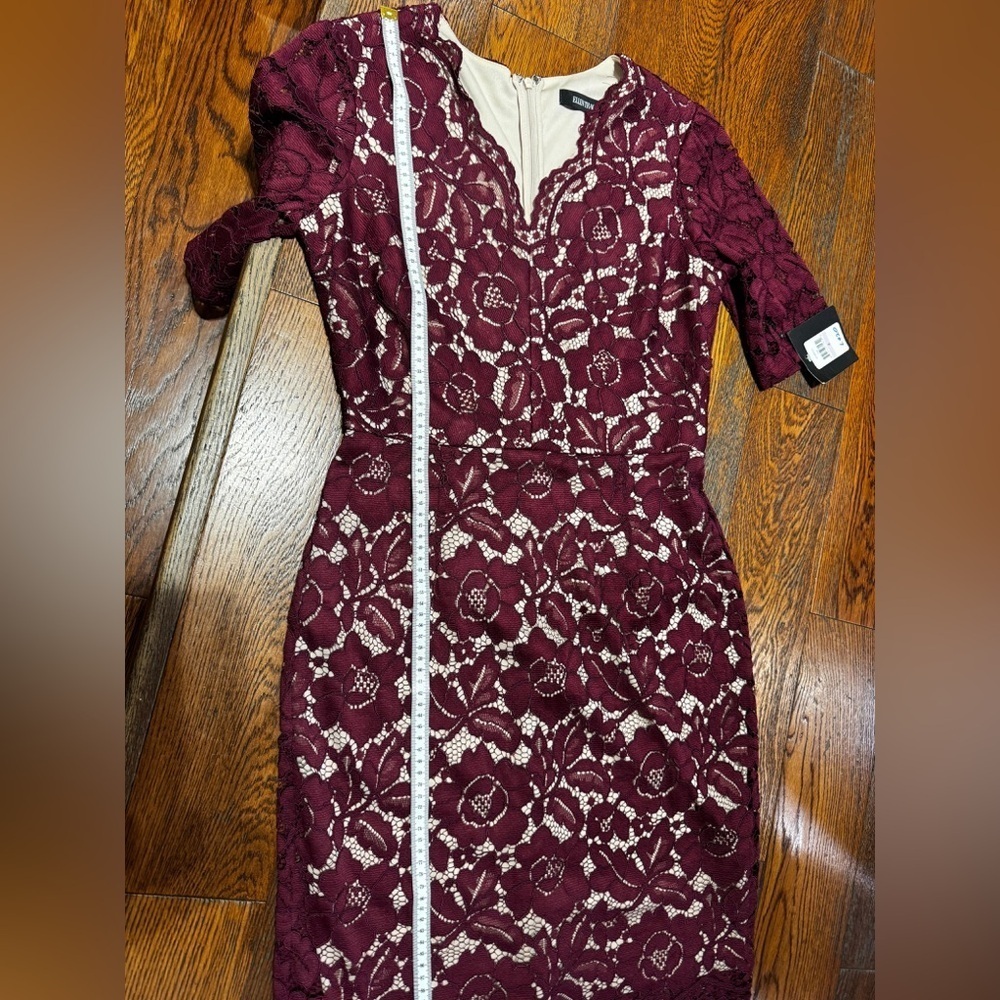 NWT Ellen Tracy Burgundy Lace Midi Dress size 6 - Picture 4 of 6